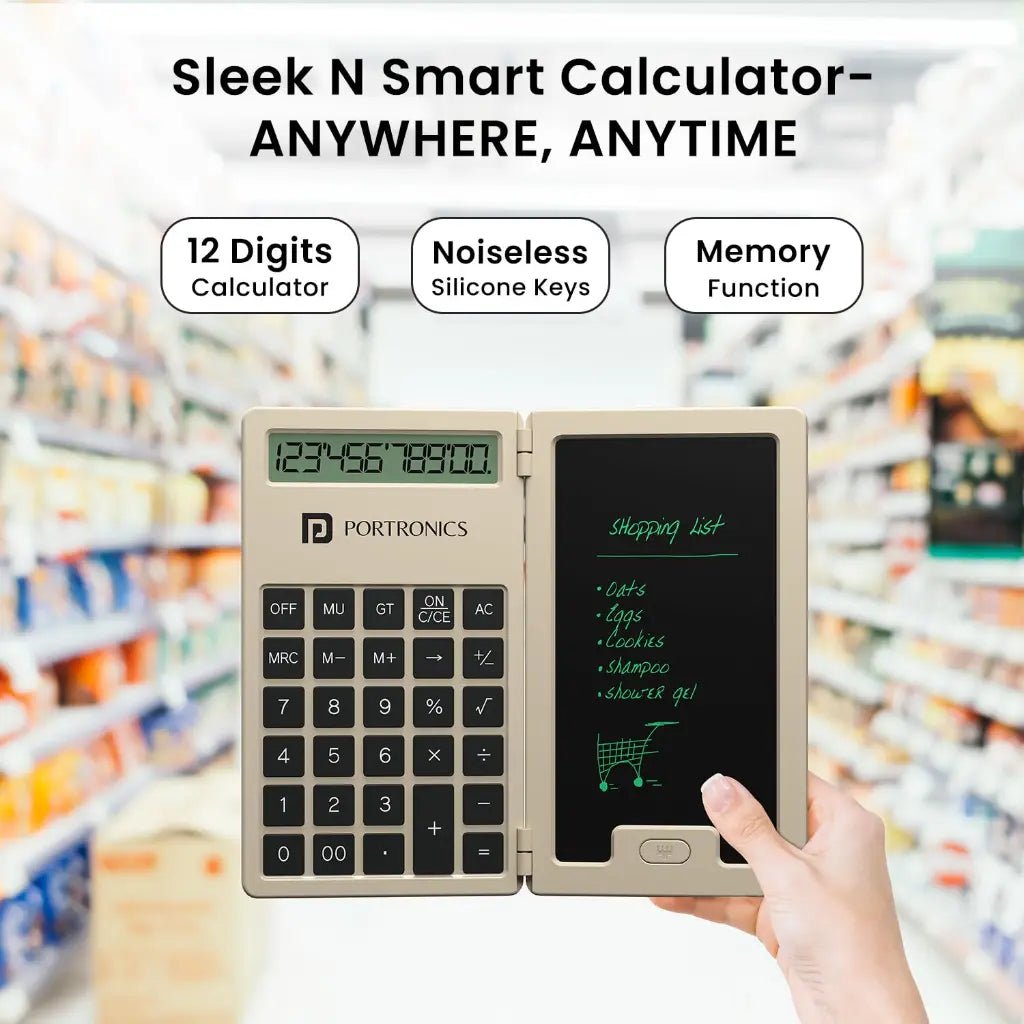 Portronics Ruffpad Calc Mini POR 2078 2-in-1 Portable LCD Writing Tablet with Integrated 12-Digit Calculator