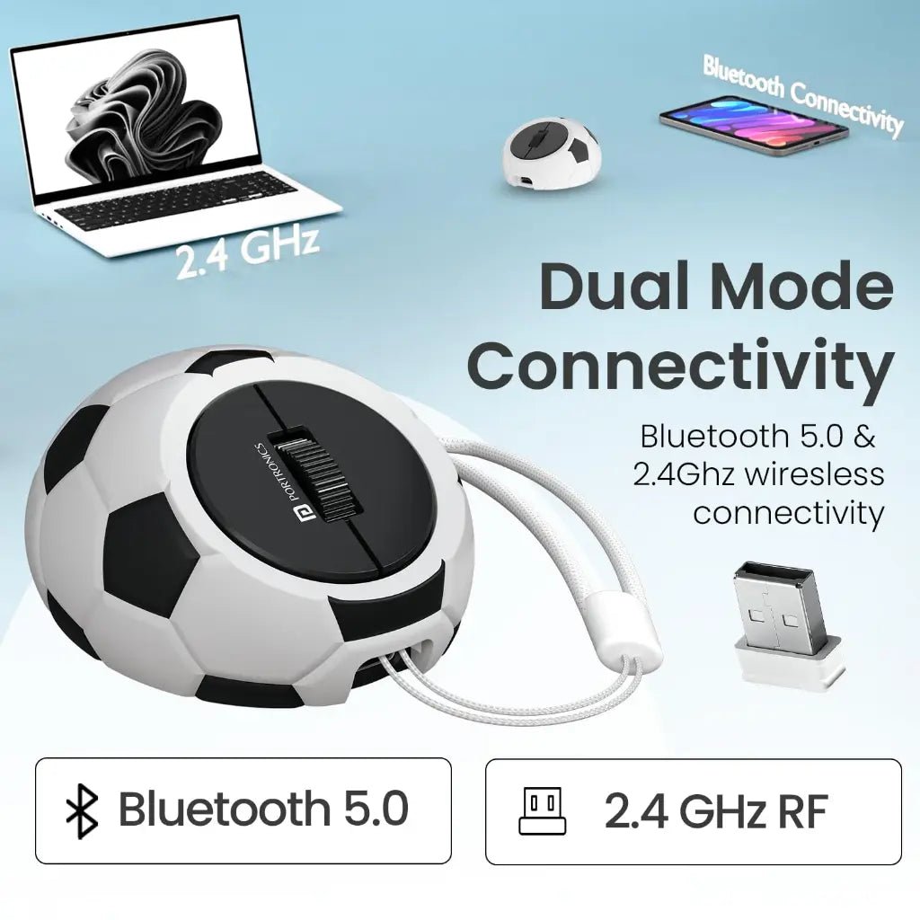 Portronics ToadPlay Football POR 3119 Mini Wireless Mouse with Dual Mode Connectivity and 2400 DPI Optical Sensor
