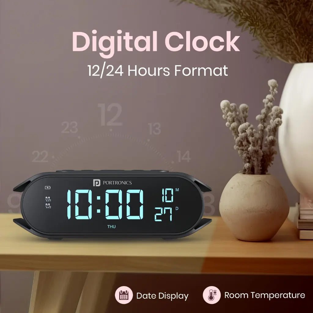 Portronics VoltClock POR 2129 15W Fast Wireless Charging Station with Dual Alarm Clock and Digital Display