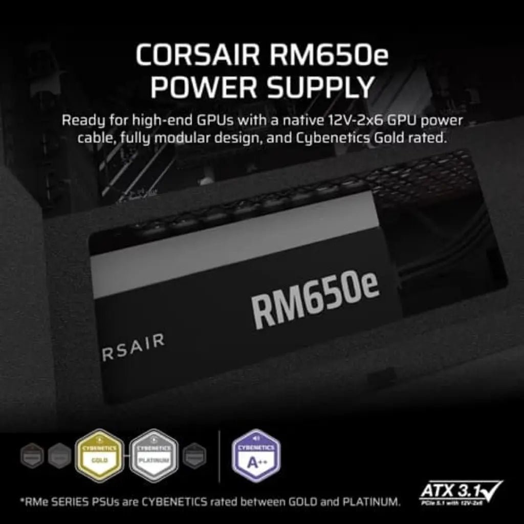 Corsair RMe Series RM650e 650W Fully Modular ATX 3.1 Low-Noise Power Supply Unit (PSU)