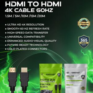 Kingfast 1.5 Meter 4K UHD 60Hz High-Speed HDMI Cable with Gold-Plated Connectors