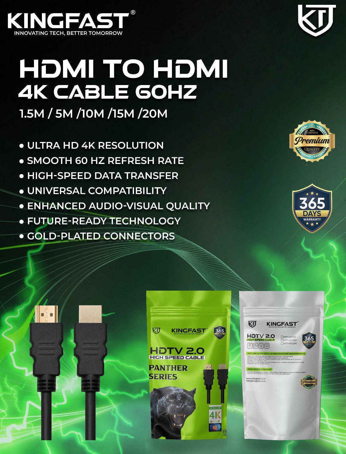 KINGFAST High-Speed HDMI to HDMI Male-to-Male Cable