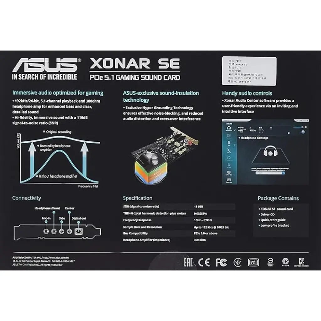 ASUS Xonar SE 5.1 Channel PCIe Gaming Sound Card with 192kHz/24-bit Hi-Res Audio Support
