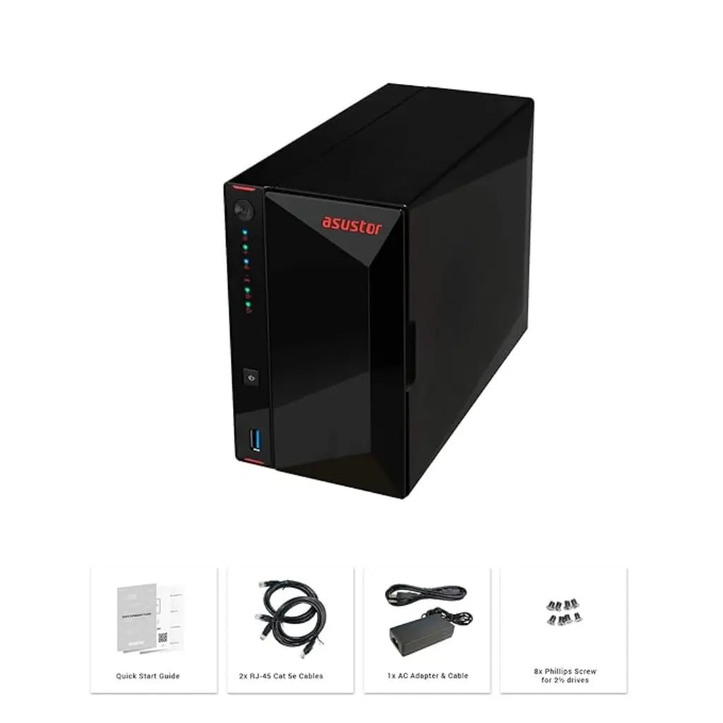 ASUSTOR AS5202T 2-Bay Network Attached Storage (NAS) with 2.5GbE Port and 4K HDMI Output (Diskless)