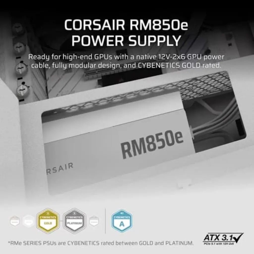 Corsair RMe Series RM850e 850W 80 Plus Gold Certified Fully Modular ATX 3.1 Power Supply - White Edition