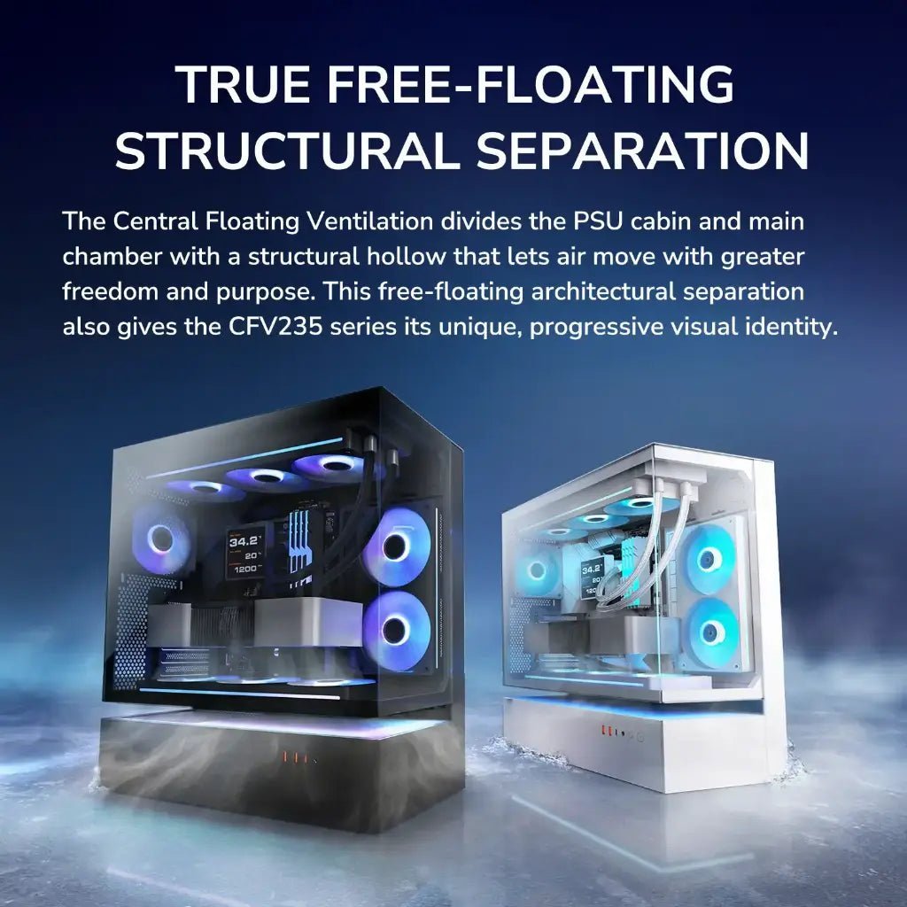 Cougar CFV235 Black ATX Mid-Tower Gaming PC Case with Tempered Glass and Central Floating Ventilation