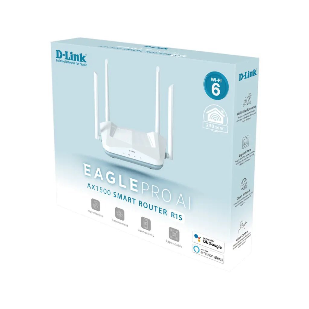 D-Link EAGLE PRO AI AX1500 Dual-Band Wi-Fi 6 Smart Router with Mesh Support and WPA3 Security