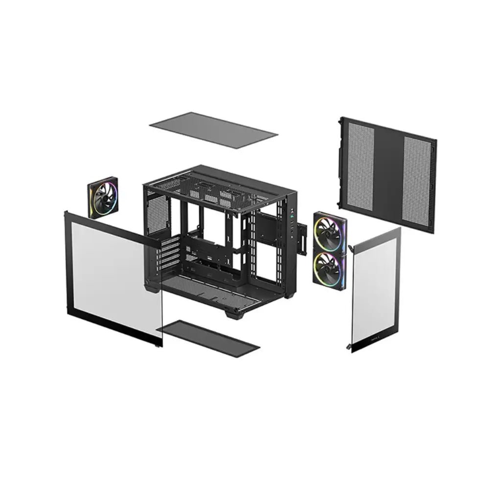 Deepcool CG330 3F Panoramic Dual-Chamber Micro-ATX PC Case with Tempered Glass Panels - Black