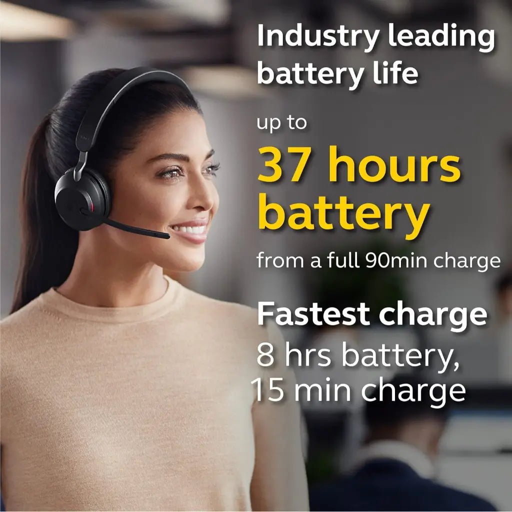 Jabra Evolve2 65 UC Stereo Wireless Bluetooth Headset with Link380c USB-C Adapter - Black