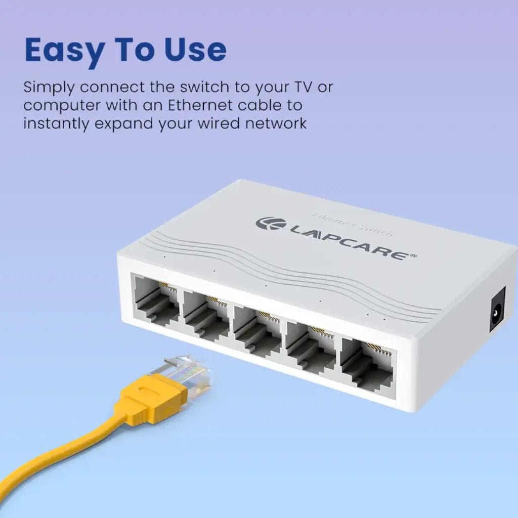 Lapcare Laplink 5-Port Gigabit Desktop Ethernet Switch - Compact White Design