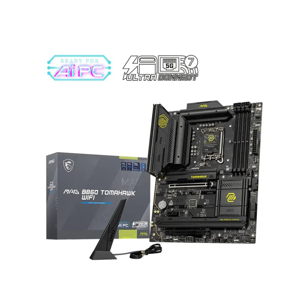 MSI MAG B860 TOMAHAWK WIFI Intel B860 LGA 1851 DDR5 ATX Motherboard with Wi-Fi 7 - High Performance Gaming Motherboard