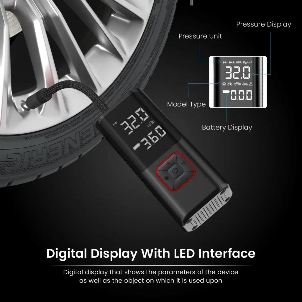 Portronics Vayu 2.0 Portable Rechargeable Tyre Inflator with 150 PSI Capacity
