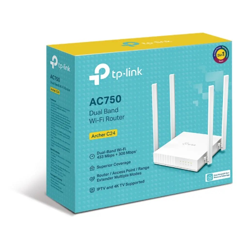 TP-Link Archer C24 AC750 Dual-Band Wi-Fi Router with 4 High-Gain Antennas and WPA3 Security