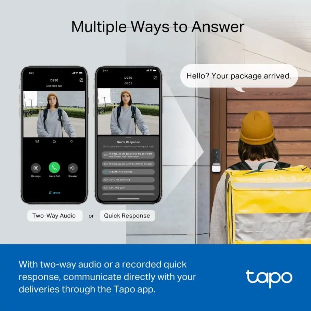 TP-Link Tapo D230-S1 2K 5MP Smart Wireless Video Doorbell with Two-Way Audio and IP64 Weatherproof Rating