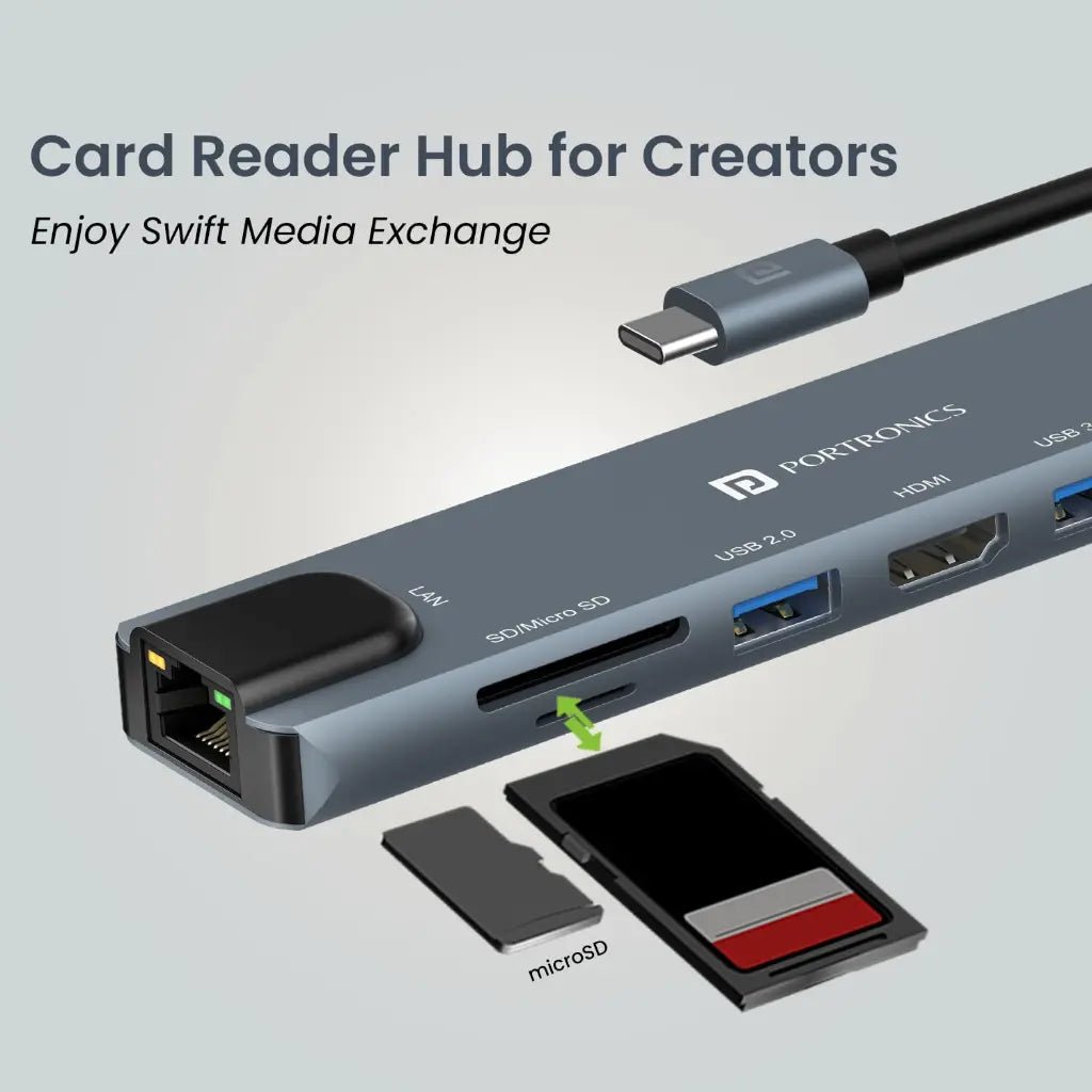 Portronics Mport 8 (POR 2149) 8-in-1 USB-C Hub with 4K HDMI and 100 Mbps Ethernet