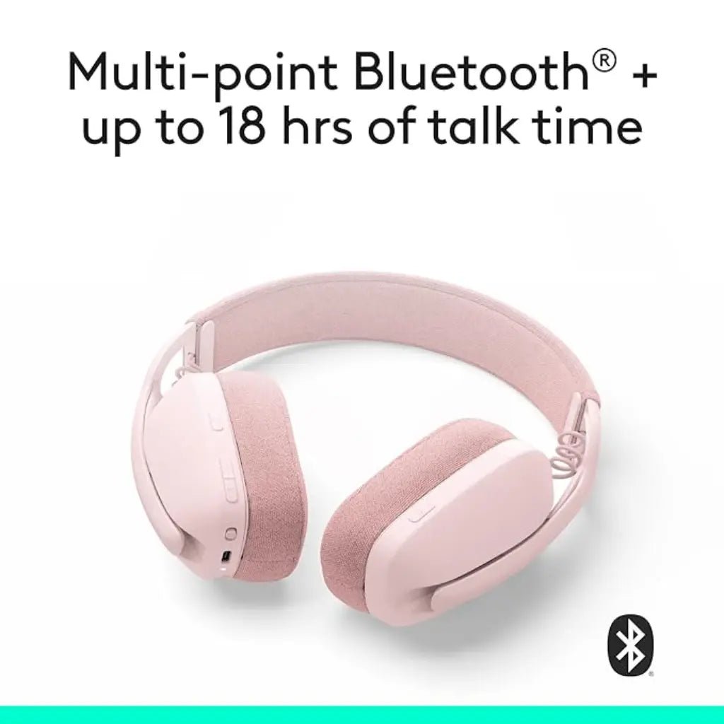 Logitech Zone Vibe 100 Lightweight Over-Ear Wireless Bluetooth Headphones with Noise-Cancelling Microphone - Rose