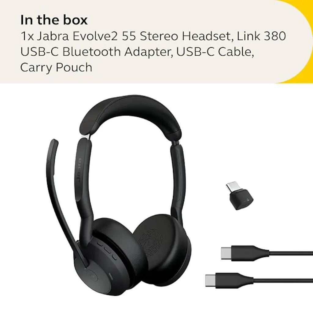 Jabra Evolve2 55 MS Stereo Wireless Bluetooth Headset with USB-C and Active Noise Cancellation