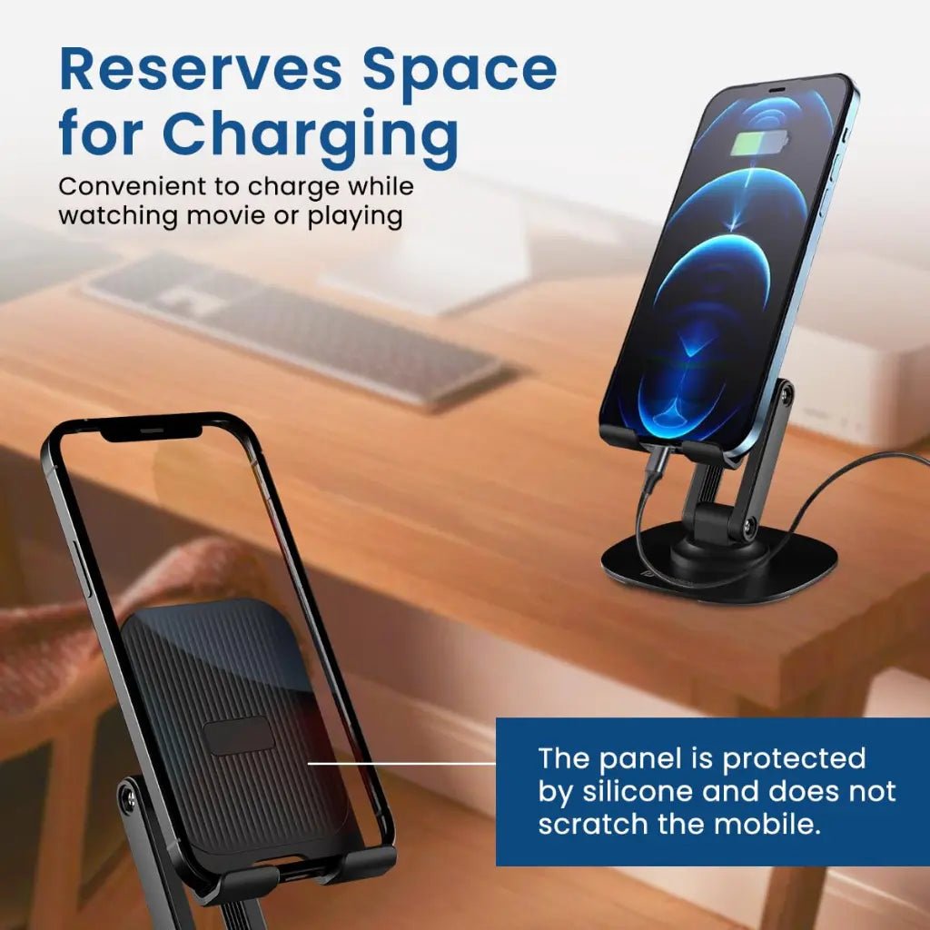 Portronics Mobot III Adjustable Mobile and Tablet Stand with 360-Degree Rotating Base