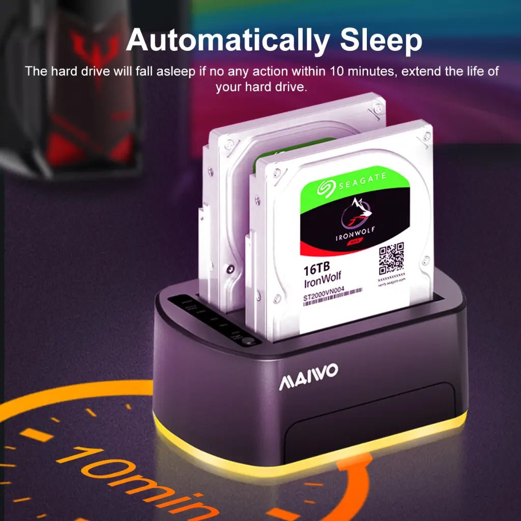 MAIWO K3062B Dual Bay USB 3.0 to SATA Hard Drive Docking Station with RGB Lighting and 32TB Capacity Support