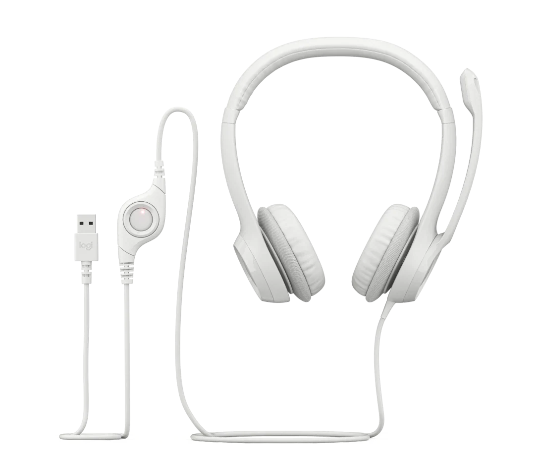 Logitech H390 USB Wired Headset with Noise-Cancelling Microphone and In-Line Controls - Off White
