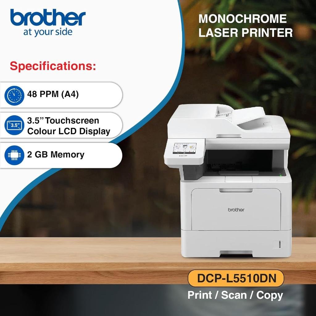 Brother DCP-L5510DN Monochrome Laser Multi-Function Duplex Printer with High-Speed Printing and Network Connectivity