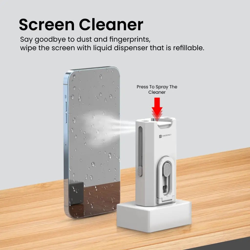 Portronics Clean M 8-in-1 Multifunctional Gadget Cleaning Kit with Integrated Mobile Holder