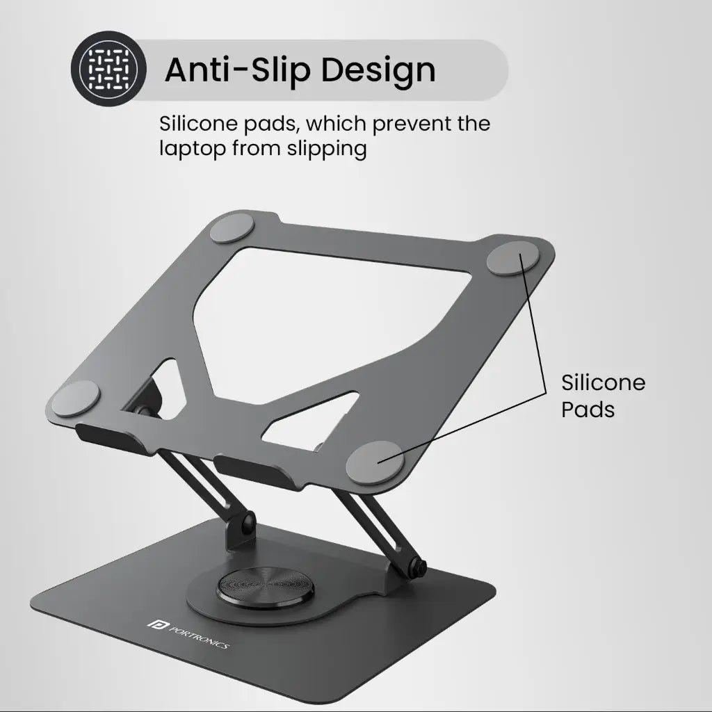 Portronics My Buddy K11 Foldable Laptop Stand with 360-Degree Rotation and Adjustable Height