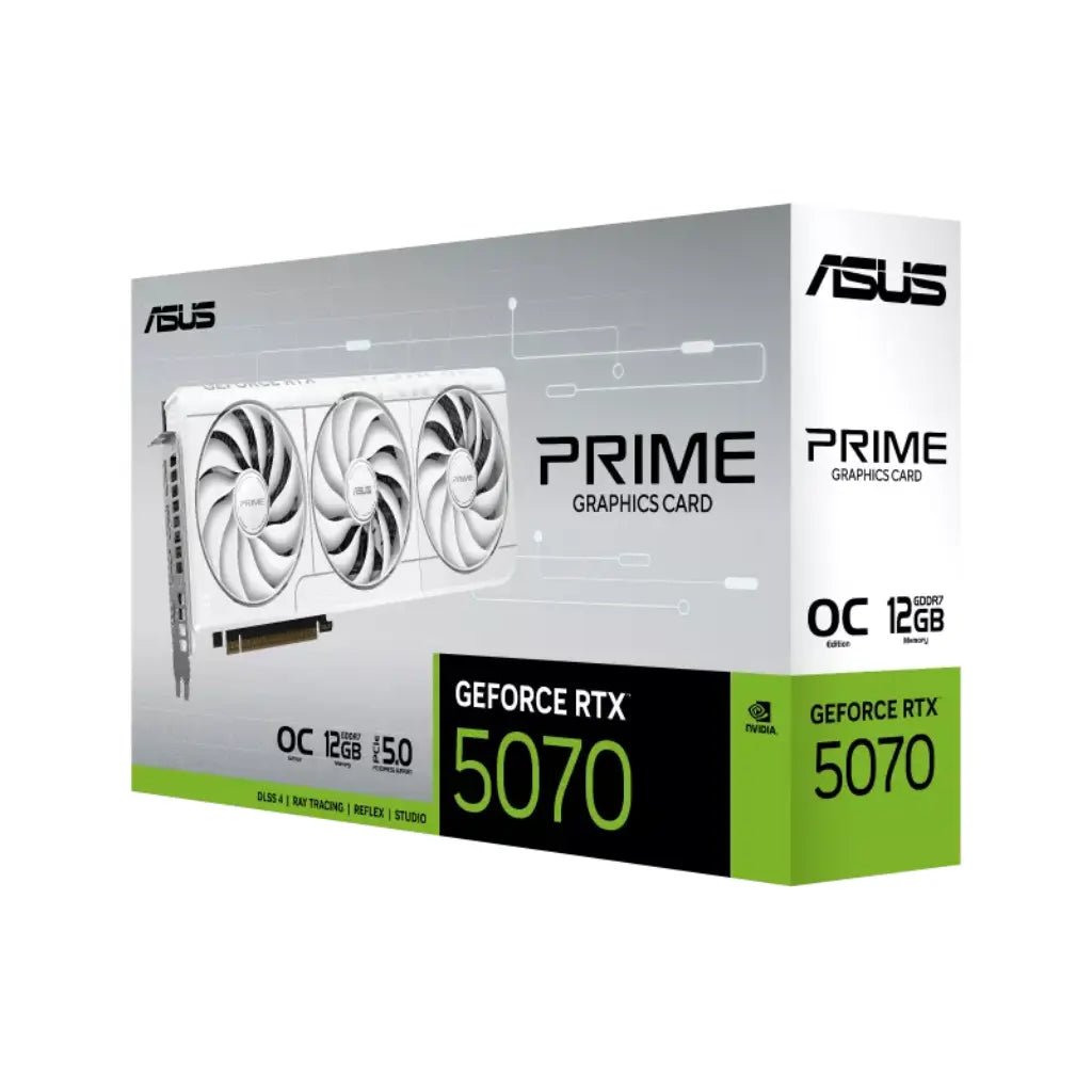 ASUS Prime NVIDIA GeForce RTX 5070 White Overclocked Edition 12GB GDDR7 PCIe 5.0 Gaming Graphics Card