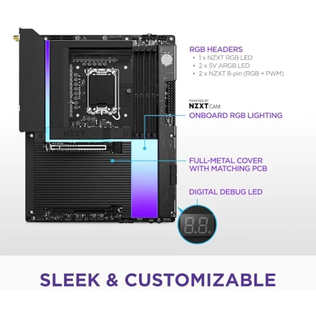 NZXT N9 Z890 Intel LGA1851 ATX Motherboard with DDR5 Support and Wi-Fi 7