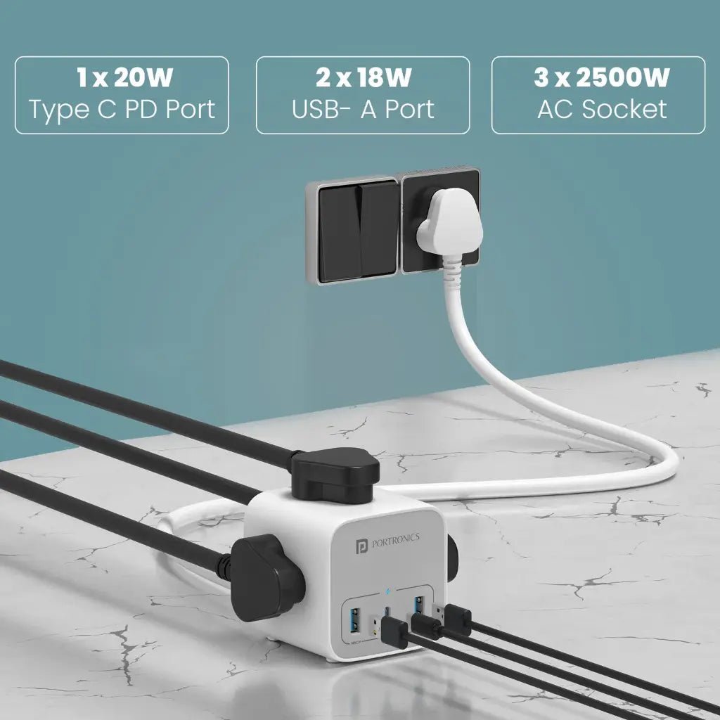Portronics Volt 20W High-Speed Smart Desktop Charger with 3-Meter Copper Cable