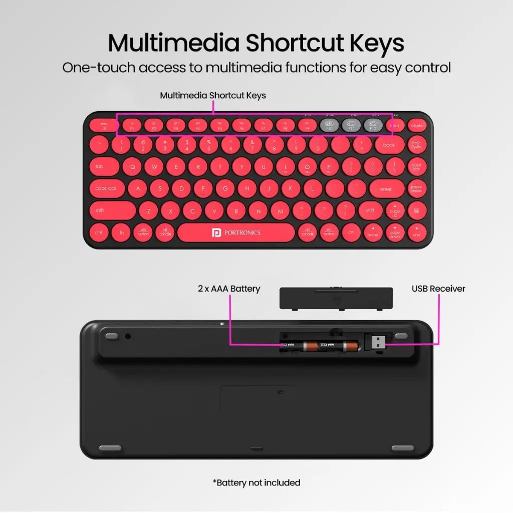 Portronics Bubble 2.0 POR 347 Wireless Keyboard with Bluetooth 5.3 and 2.4GHz Dual Mode Connectivity