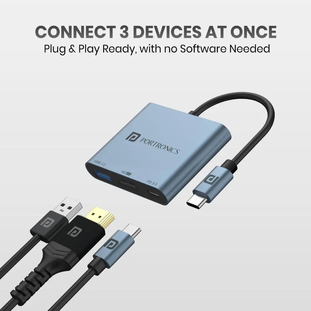 Portronics C Konnect Plus POR 2187 3-in-1 USB-C Hub with 4K HDMI and USB 3.0 Port