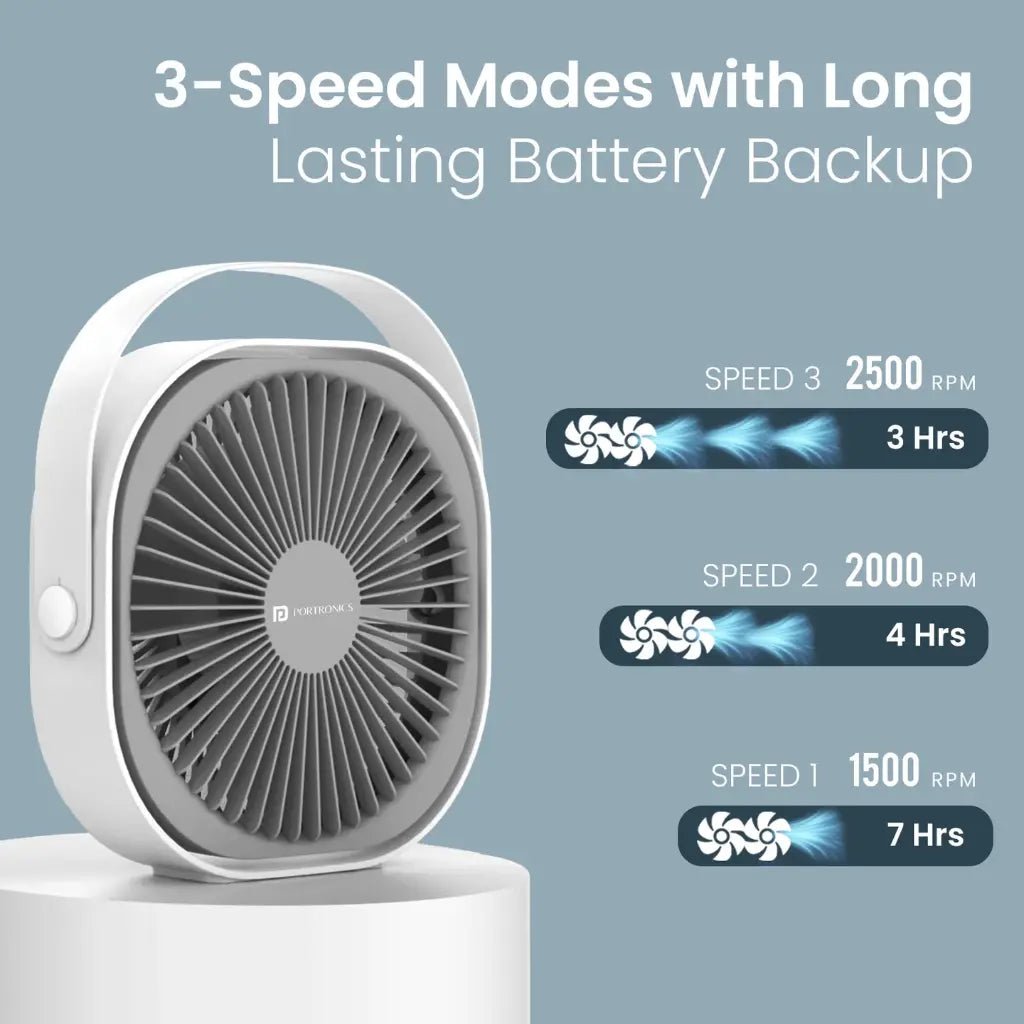 Portronics CoolCube POR 3051 Portable Rechargeable Desktop Fan with 2400mAh Battery - Compact Cooling Solution