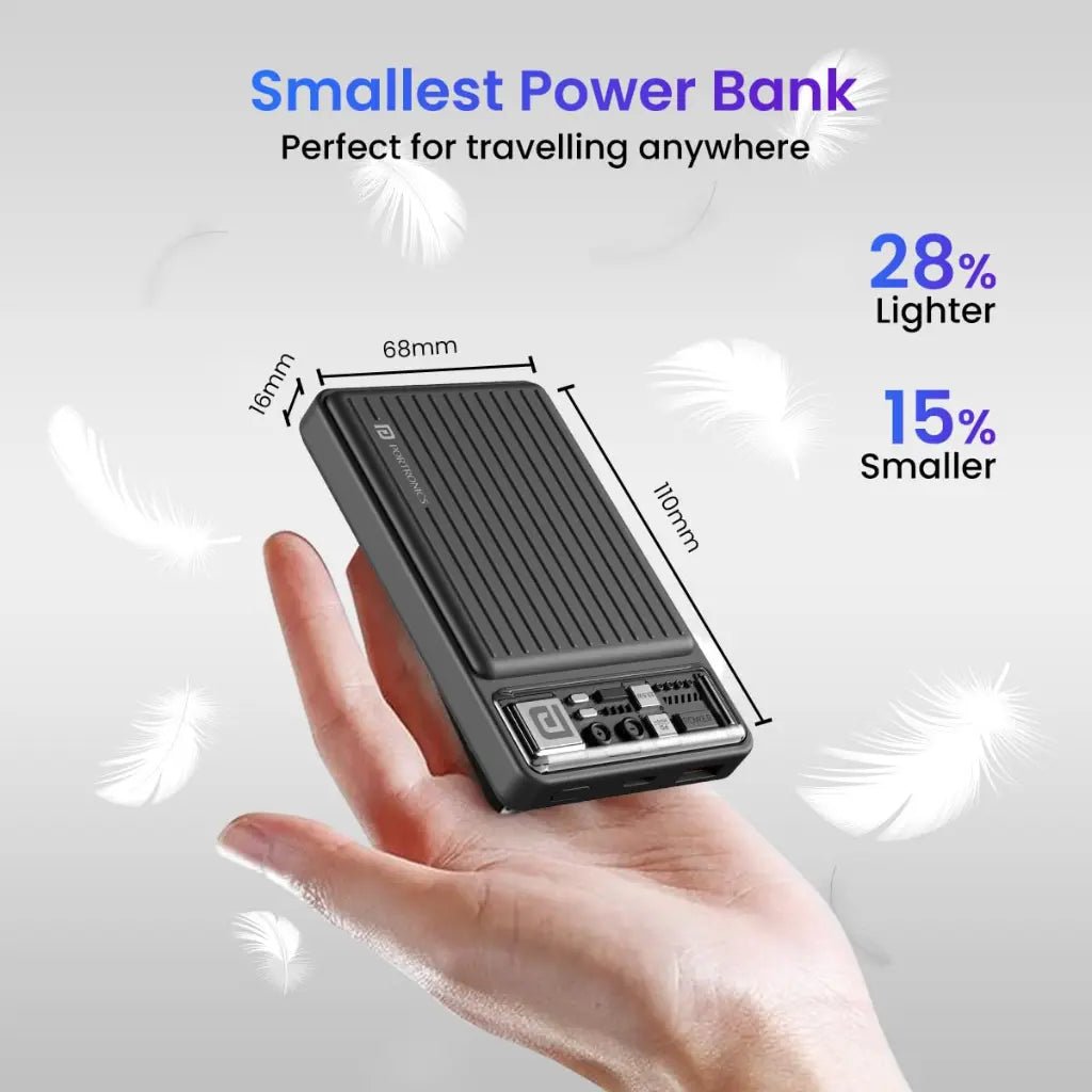 Portronics Luxcell Mini 10K 10000mAh Portable Power Bank with 22.5W Fast Charging Capability - Black