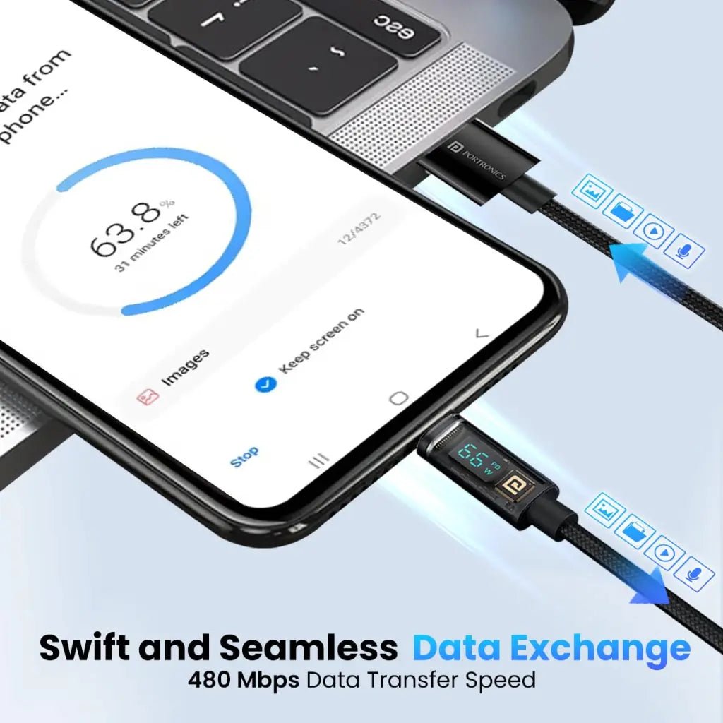 Portronics Konnect View 66W Type-C to Type-C Fast Charging Cable with LED Display