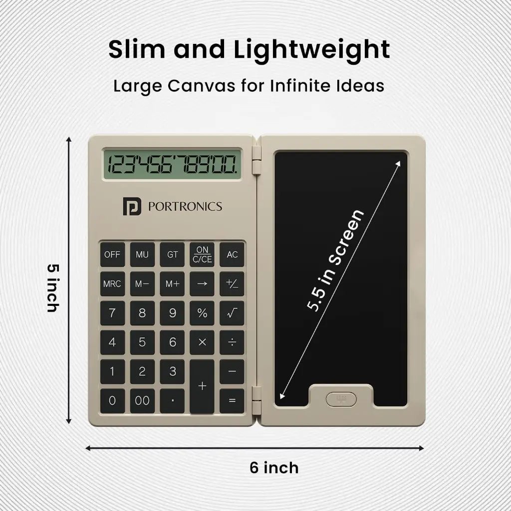 Portronics Ruffpad Calc Mini POR 2078 2-in-1 Portable LCD Writing Tablet with Integrated 12-Digit Calculator