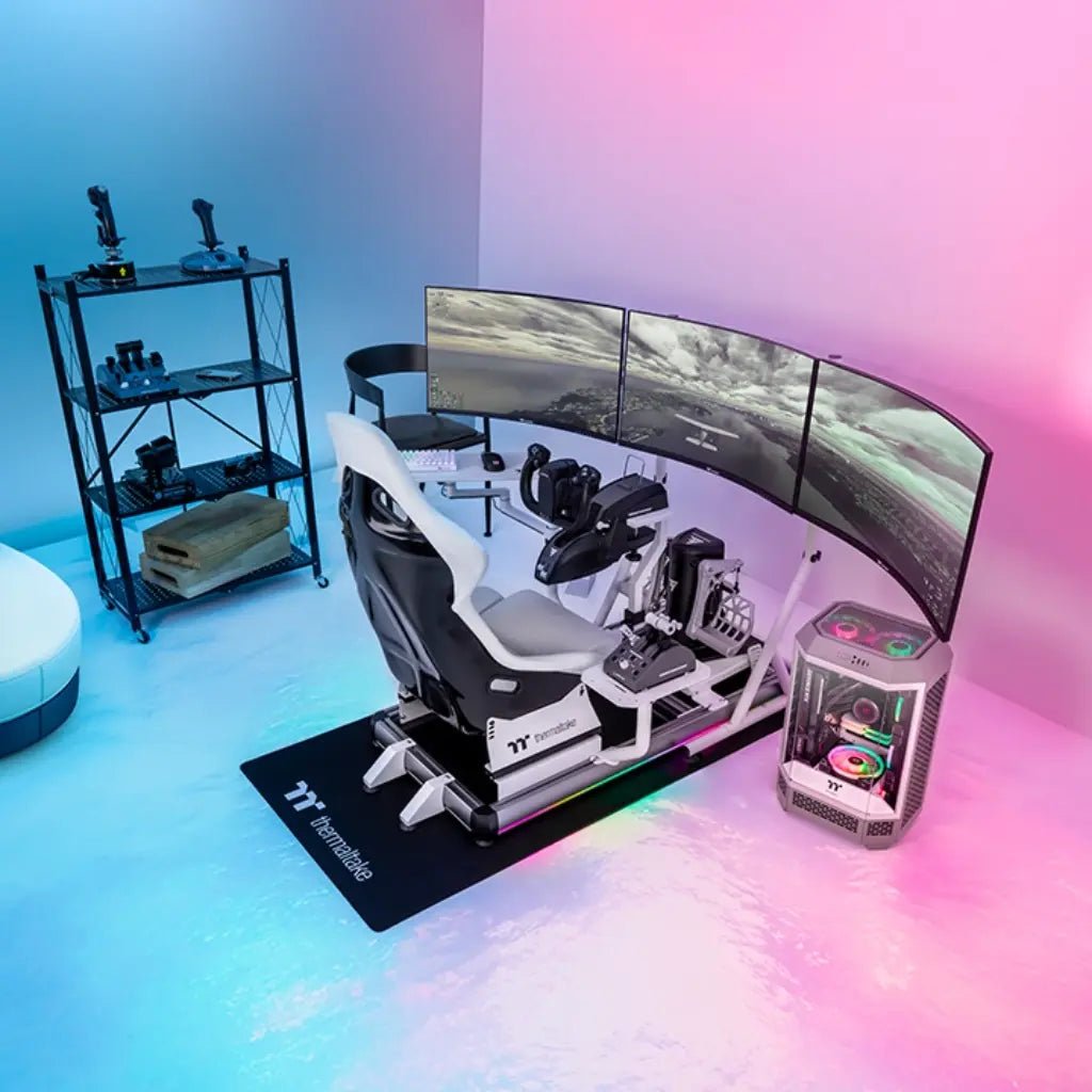 Thermaltake GF500 Snow White Aluminum Flight Simulator Cockpit with RGB Gaming Seat