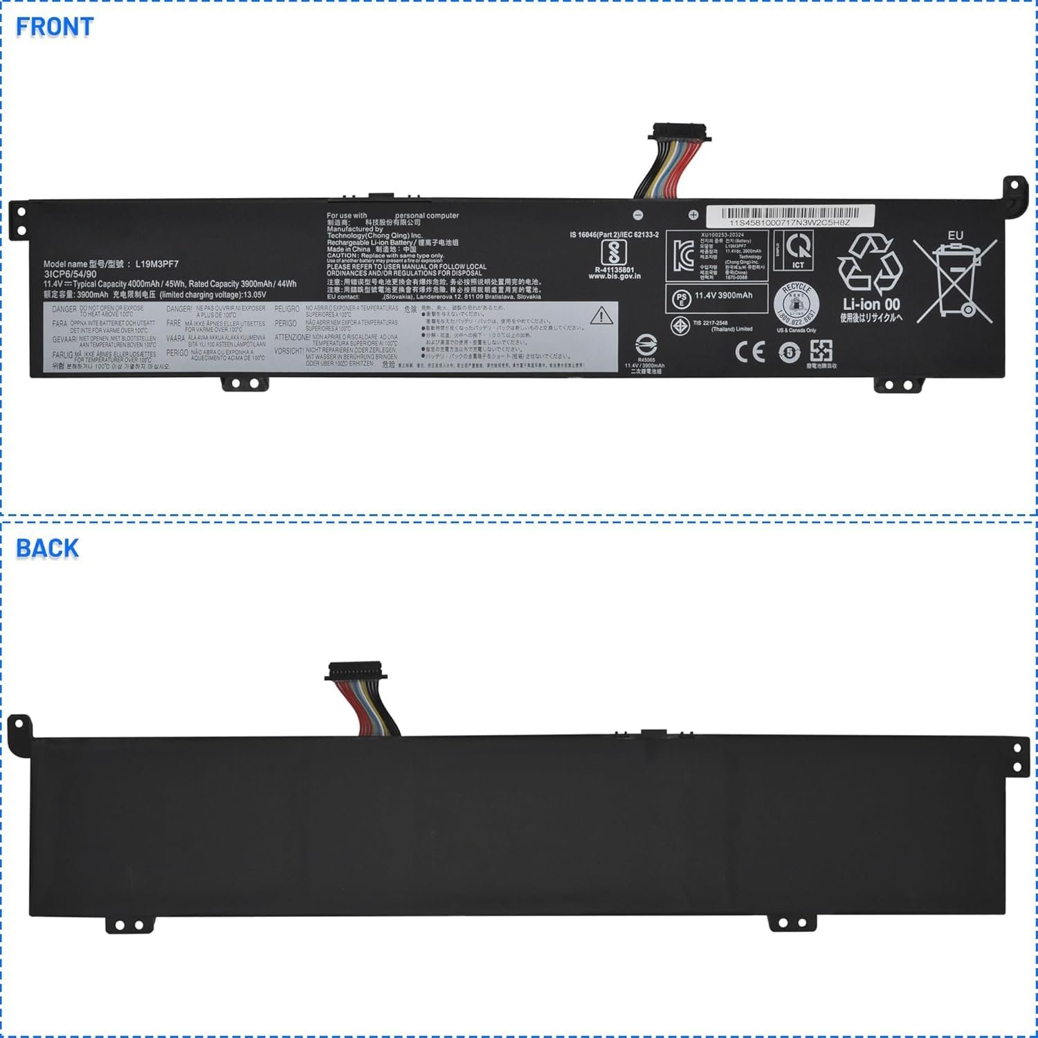 Lenovo L19D3PF4 Original 45Whr 4000mAh 11.4V 3-Cell Replacement Laptop Battery