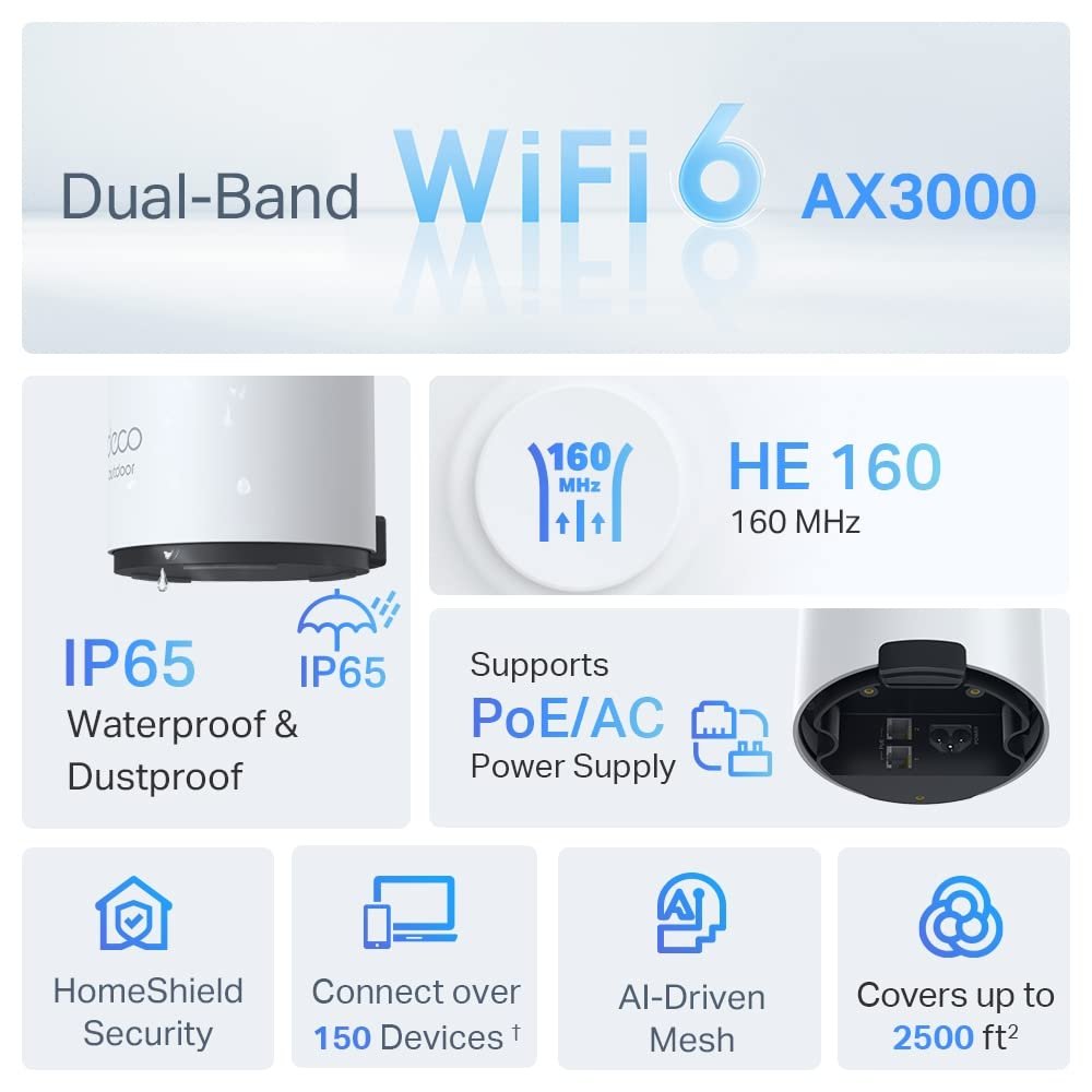 TP-Link Deco X50 AX3000 Dual-Band Whole Home Mesh WiFi System - Outdoor/Indoor Rated - 1 Pack
