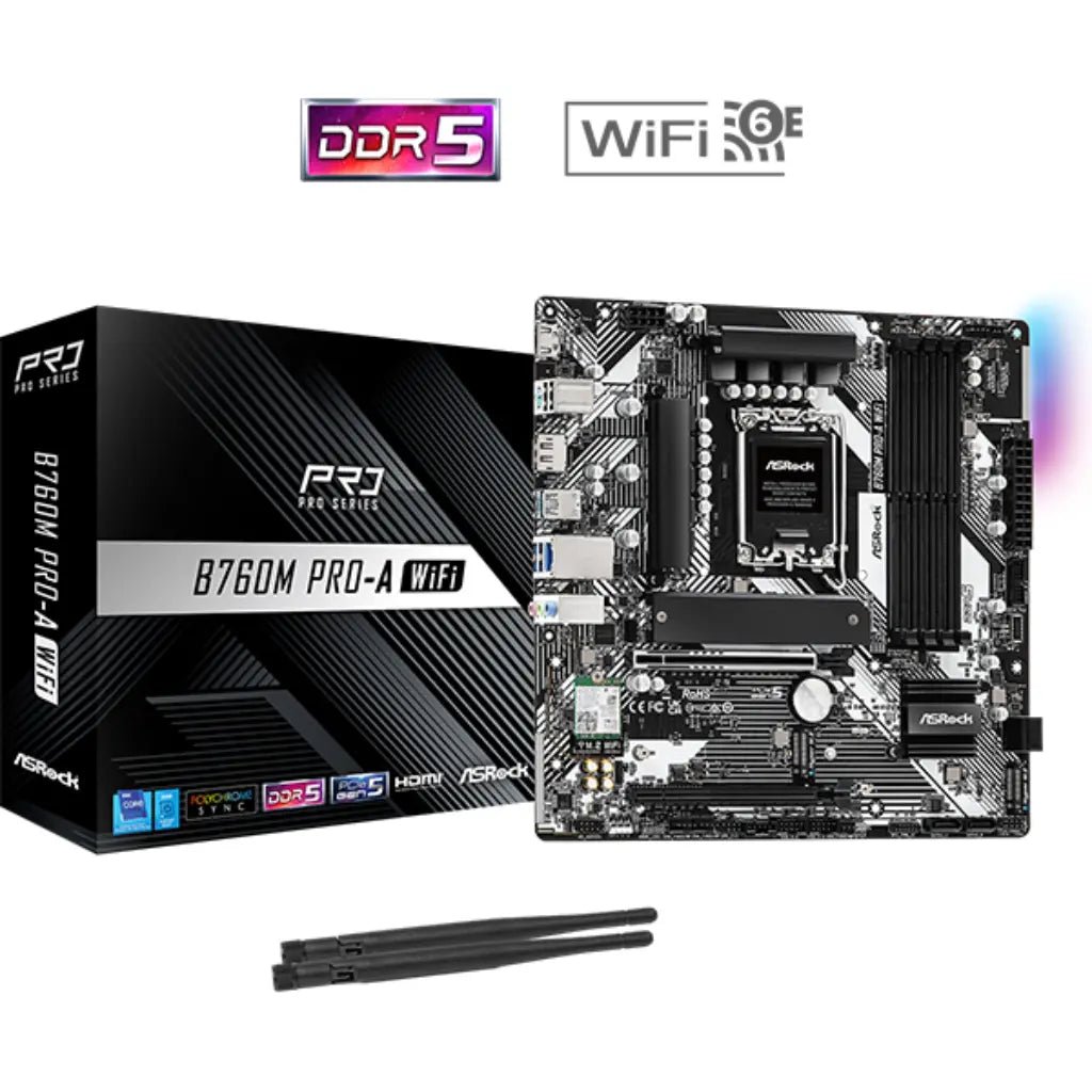 ASRock B760M PRO-A WIFI Intel LGA1700 DDR5 Micro-ATX Motherboard with Wi-Fi 6E Support