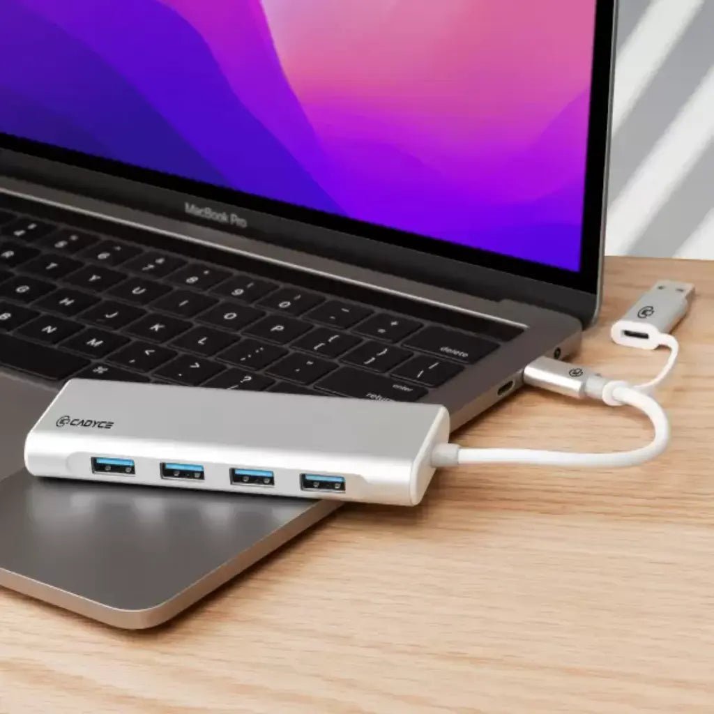 Cadyce CA-UC4H 4-Port USB-C and USB 3.0 Hub for Windows and Mac