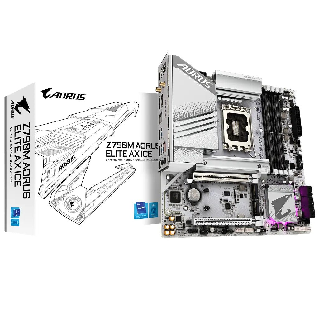 Gigabyte Z790M AORUS ELITE AX ICE Intel Z790 LGA1700 DDR5 Micro-ATX Motherboard with Wi-Fi 6E