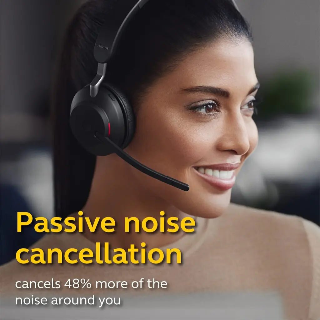 Jabra Evolve2 65 UC Stereo Wireless Bluetooth Headset with Link380c USB-C Adapter - Black