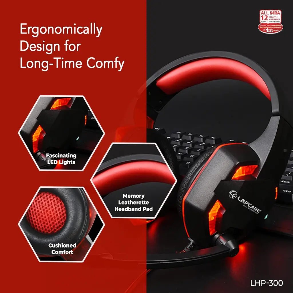 Lapcare LKAMML7415 Wired Over-Ear Headset with Adjustable Microphone and 3.5mm Audio Jack