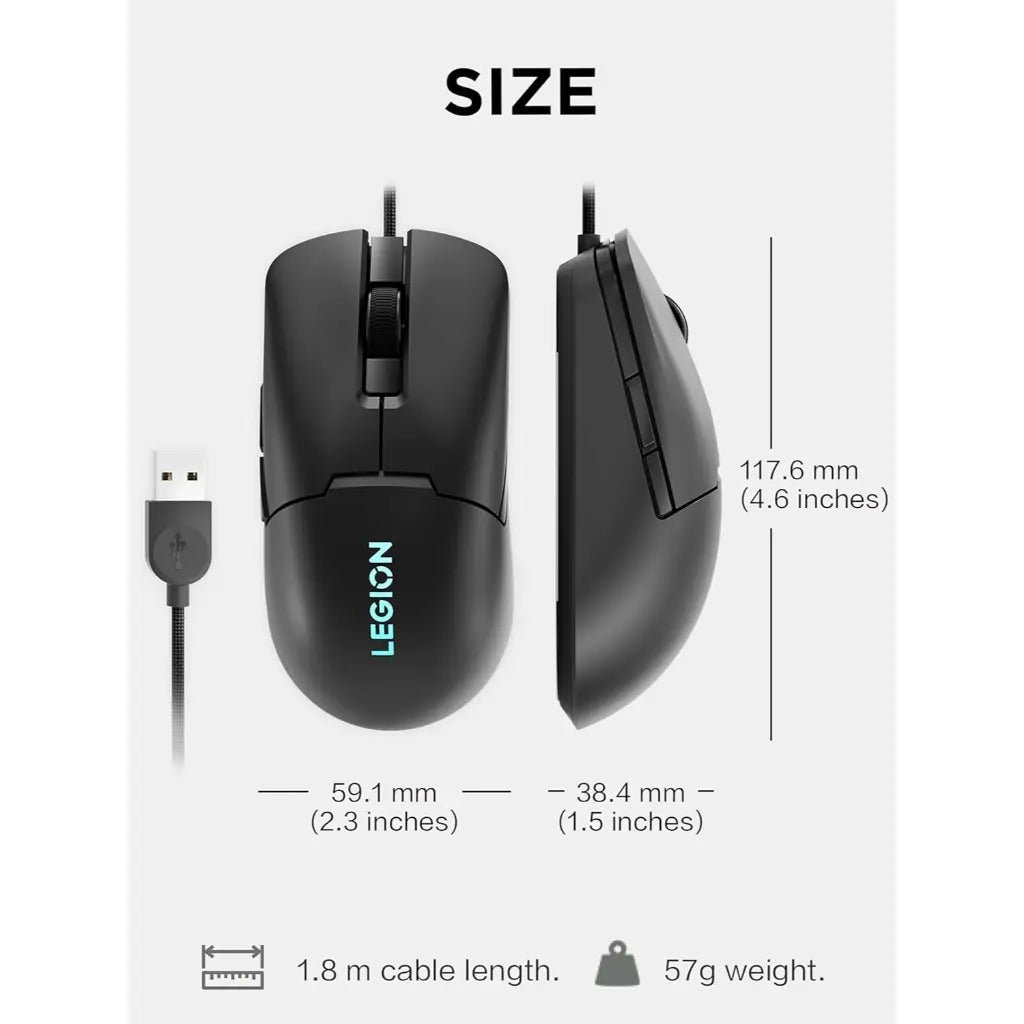 Lenovo Legion M300s Ultra-Lightweight 8000 DPI RGB Wired Gaming Mouse - Black