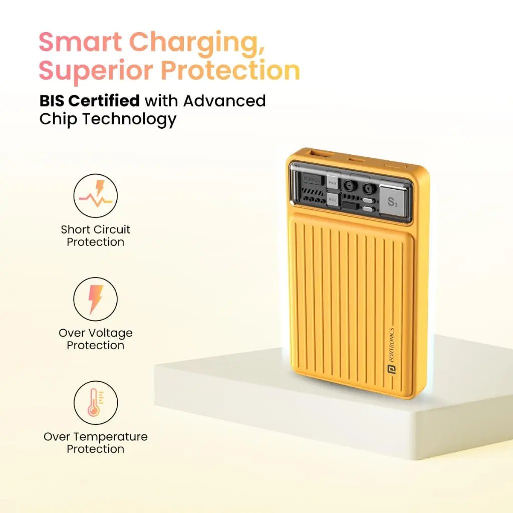 Portronics Luxcell Mini 10K 10000mAh Portable Power Bank with 22.5W Fast Charging - Yellow