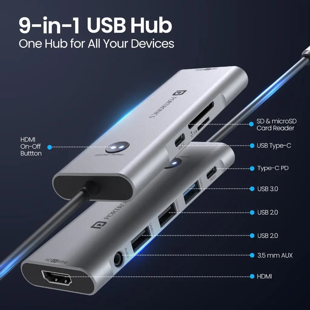Portronics Mport One (POR 2349) 9-in-1 USB-C Hub with 4K 60Hz HDMI Output