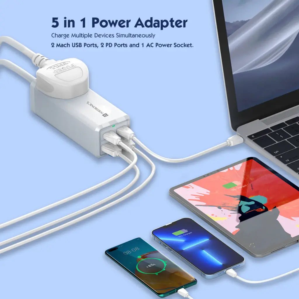 Portronics Adapto Volt 65W 5-in-1 Universal Fast Power Adapter with Multi-Port Charging