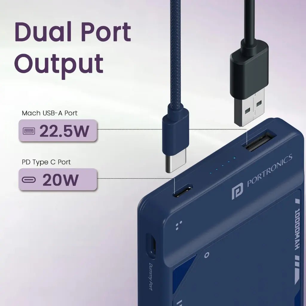 Portronics Luxcell Uno 10000mAh 22.5W Fast Charging Power Bank with LED Display