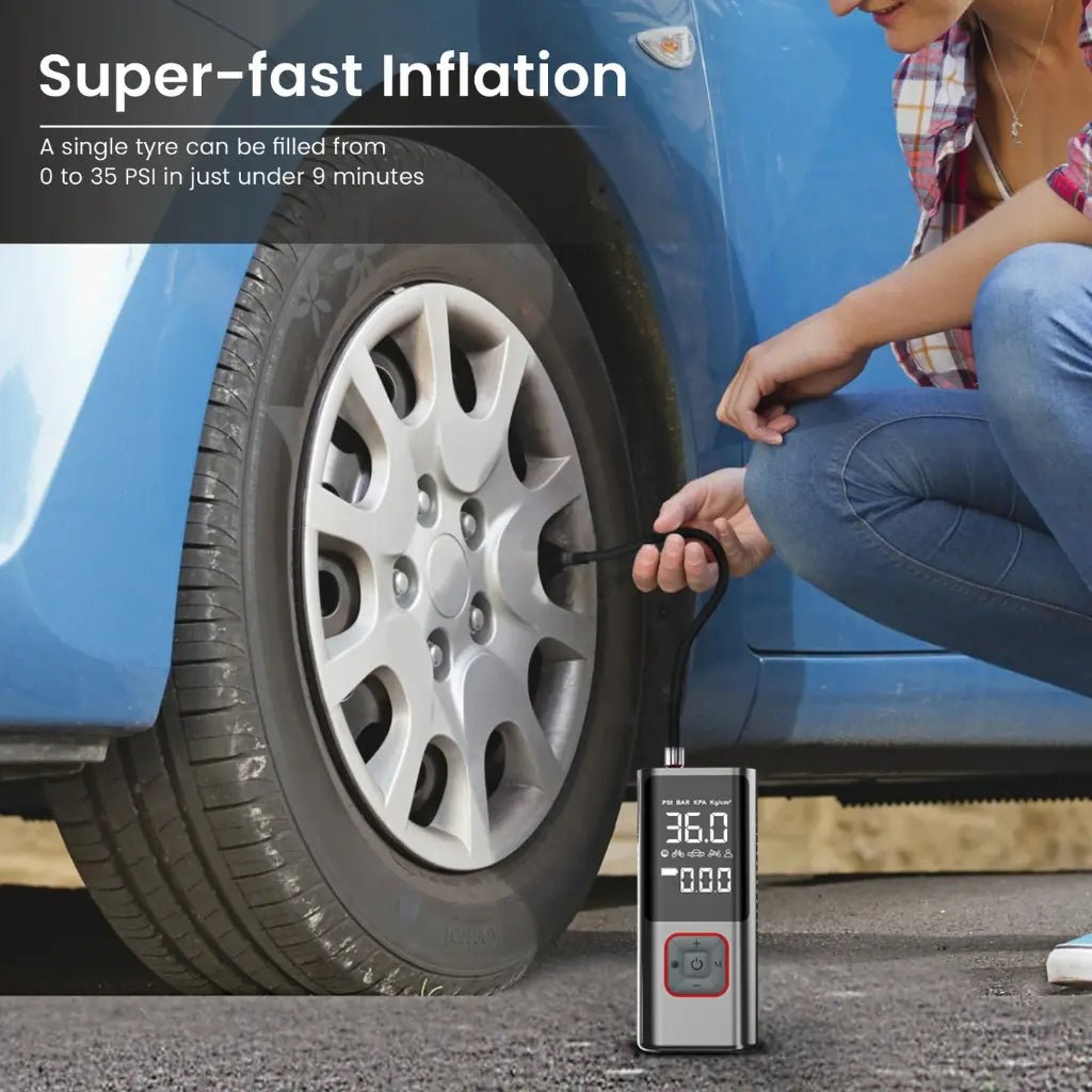 Portronics Vayu 2.0 Portable Rechargeable Tyre Inflator with 150 PSI Capacity